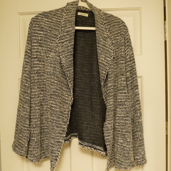 Max Studio Jackets & Blazers - Max Studio Open Front Tweed Cardigan Jacket Black White Frayed Trim